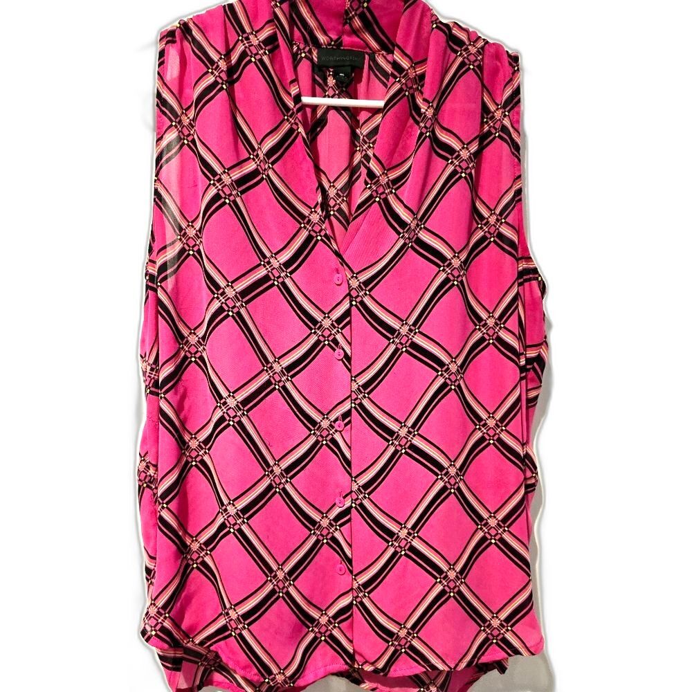 Worthington Pink and Black Sleeveless Button up blouse. Size XL